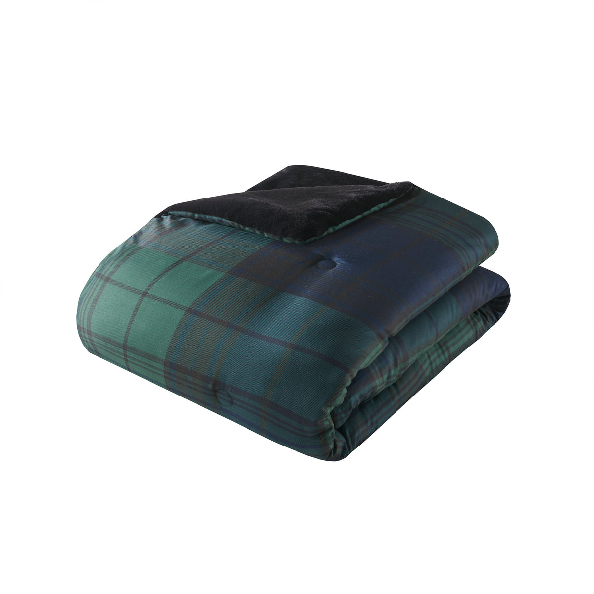 Bernston Faux Wool to Faux Fur Down Alternative Comforter Set - Green Plaid