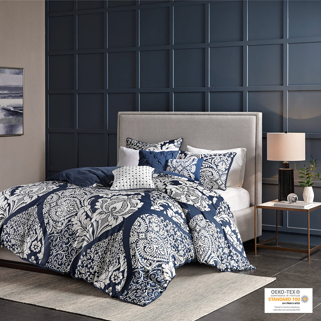 Vienna 6 Piece Printed Duvet Cover Set - Indigo