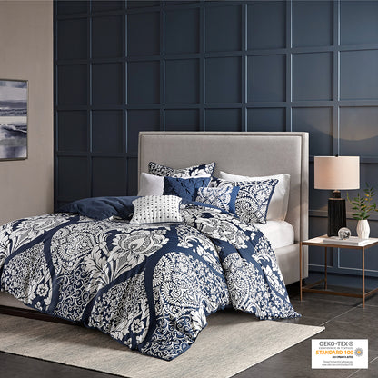 Vienna 6 Piece Printed Duvet Cover Set - Indigo