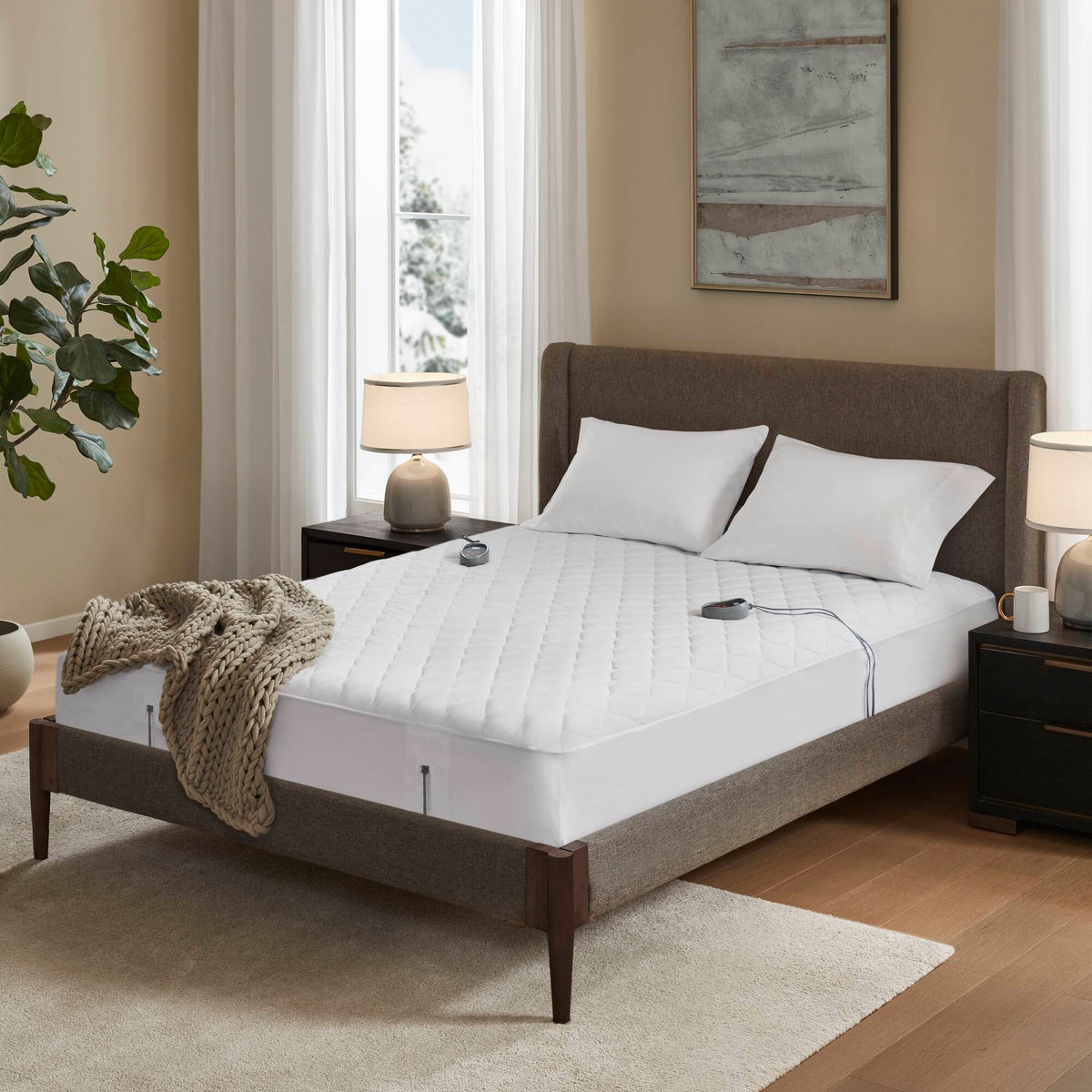 Cotton Deep Pocket Heated Mattress Pad-20 Heat Settings - White