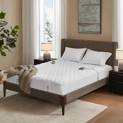 Cotton Deep Pocket Heated Mattress Pad-20 Heat Settings - White