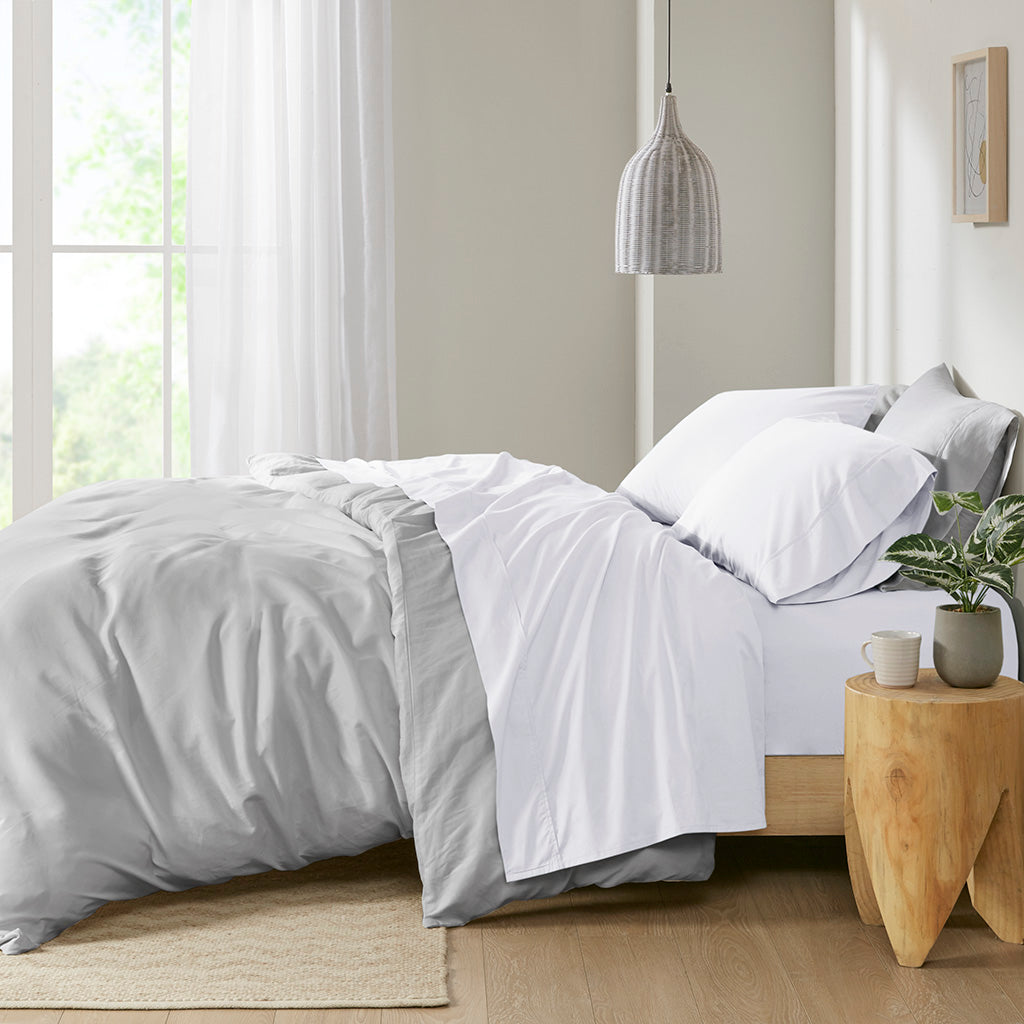 200 Thread Count Relaxed Cotton Percale Sheet Set - White