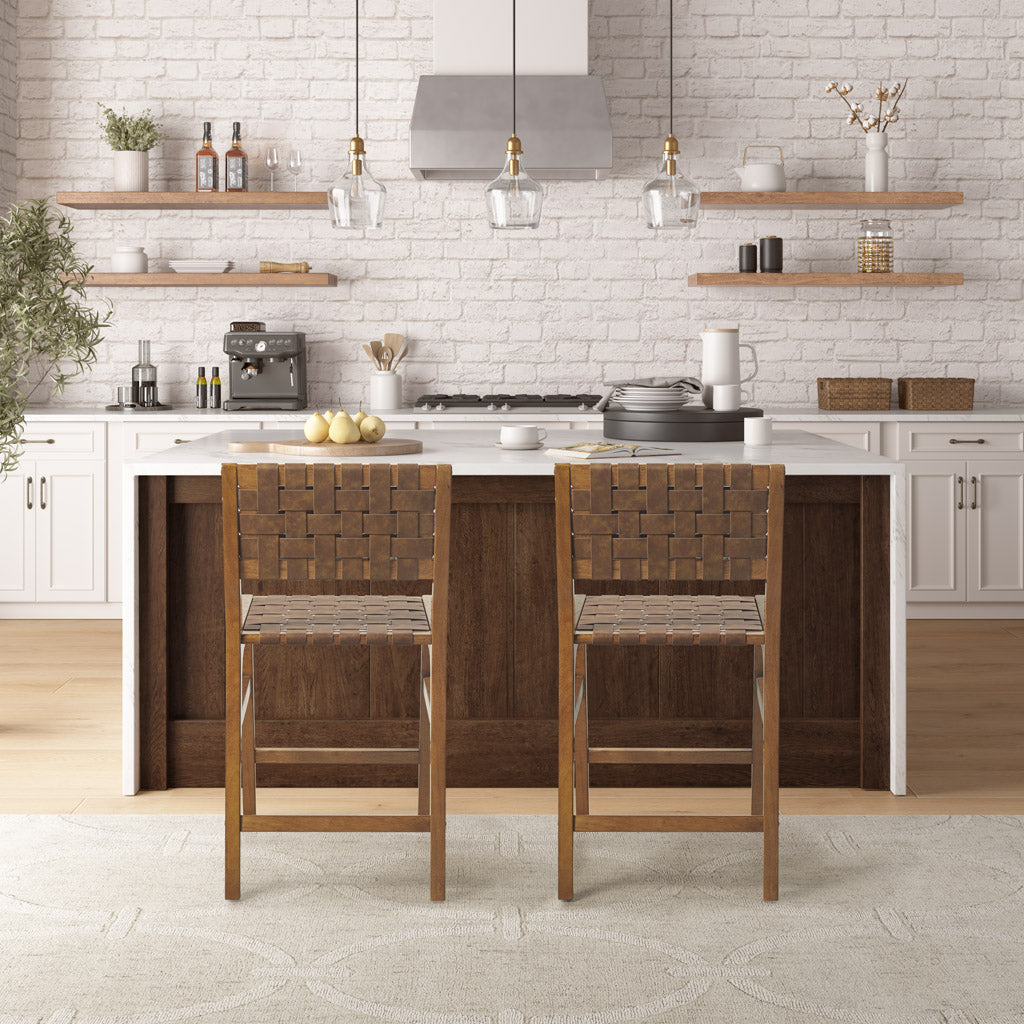 Oslo Faux Leather Woven Counter Stool 24"H - Brown