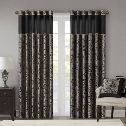 Aubrey Jacquard Curtain Panel Pair - Black