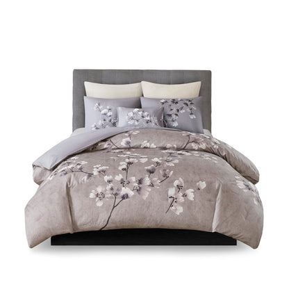 Sakura Blossom 3 Piece Cotton Sateen Printed Comforter Set - Lilac
