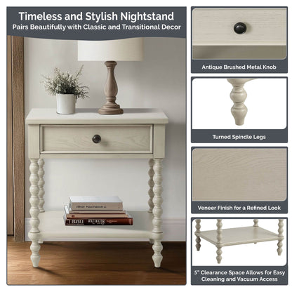 Beckett Turned Wood Spindle Nightstand with Drawer & Shelf - Natural