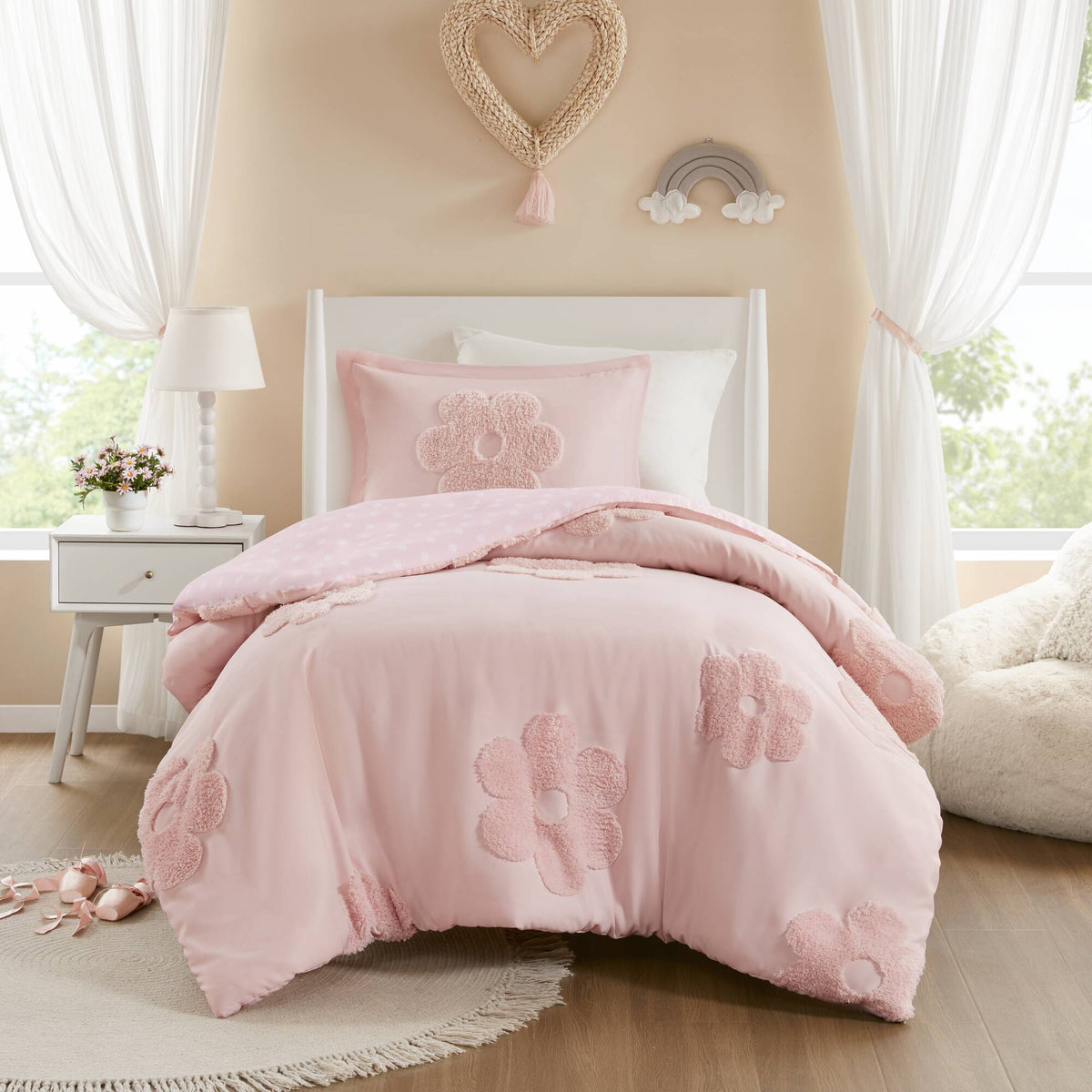 Gracie Floral Reversible Tufted Chenille Duvet Cover Set - Pink