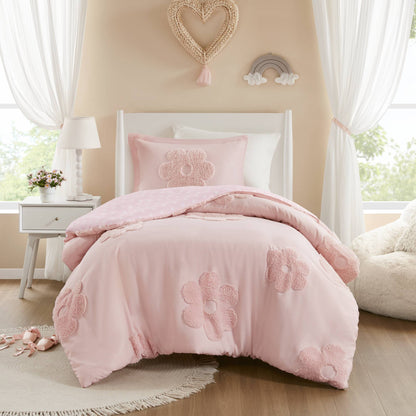 Gracie Floral Reversible Tufted Chenille Duvet Cover Set - Pink