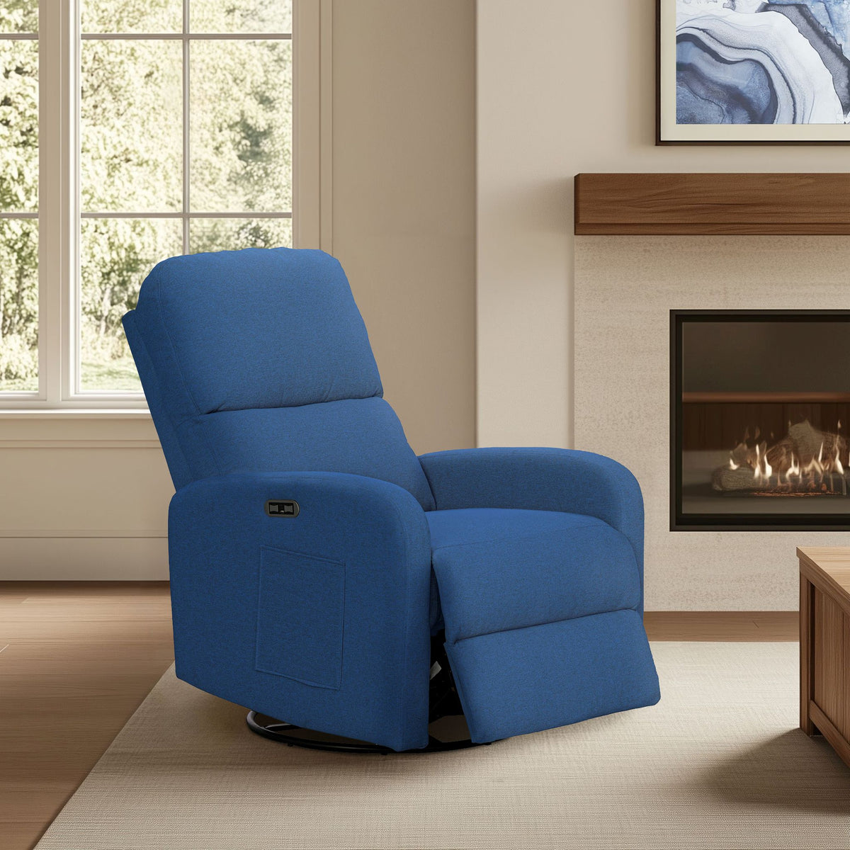 Dakota Power Recliner 3-in-1 with Swivel, Glider, Charging Station - Blue