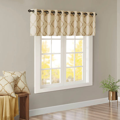 Saratoga Fretwork Print Grommet Top Window Valance - Beige/Gold
