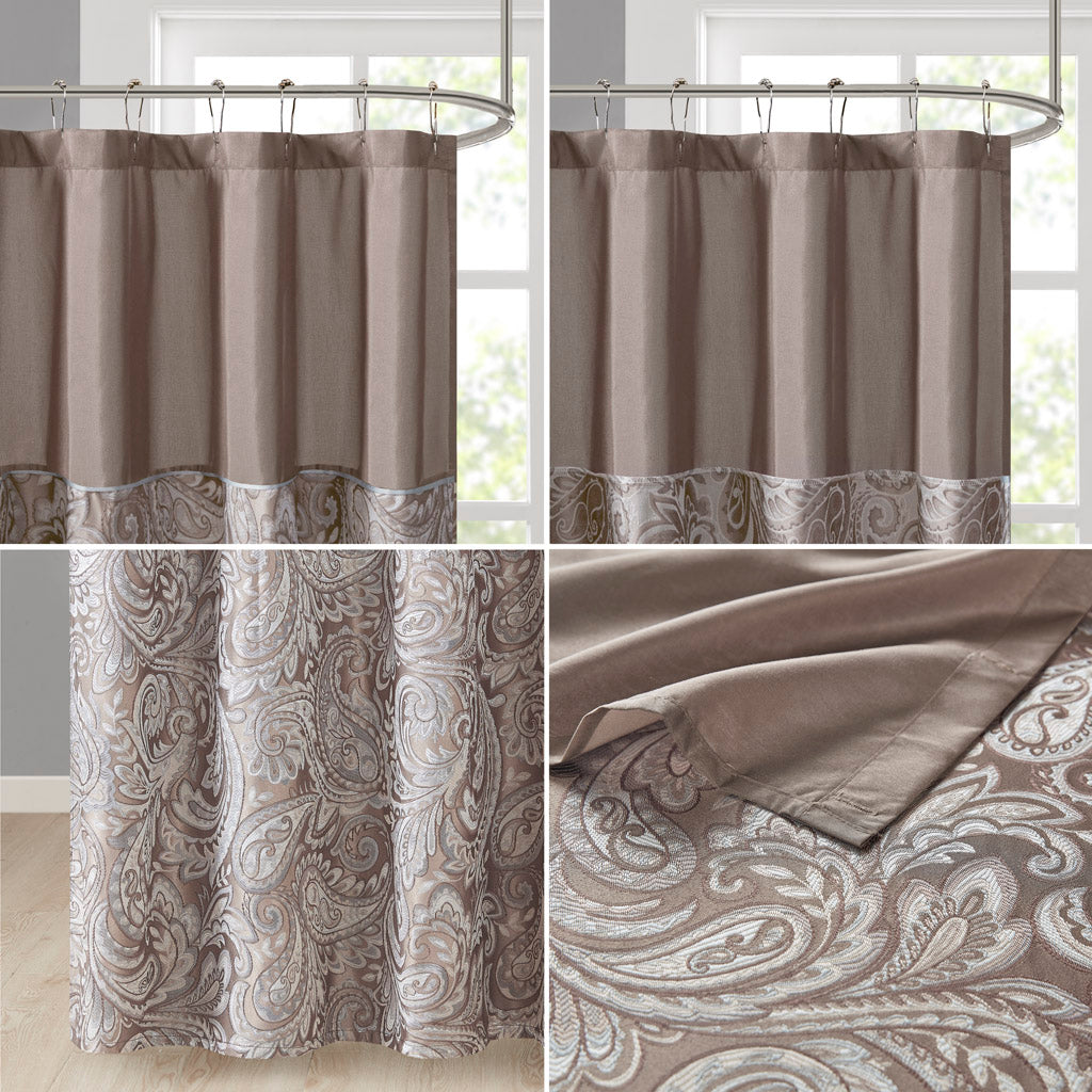 Aubrey Jacquard Shower Curtain - Blue/Brown
