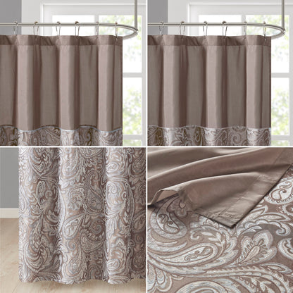 Aubrey Jacquard Shower Curtain - Blue/Brown