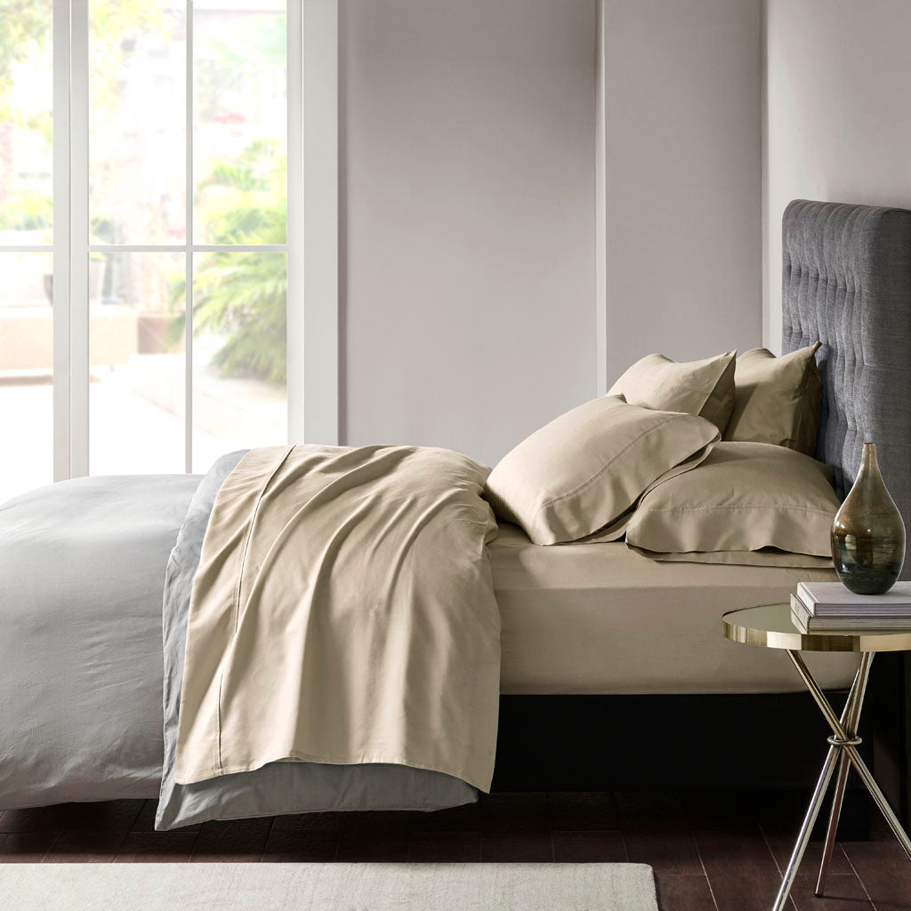 800 Thread Count Cotton Blend Sateen Sheet Set - Khaki