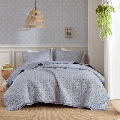 Linwood Ruffle Printed Quilt Set - Blue
