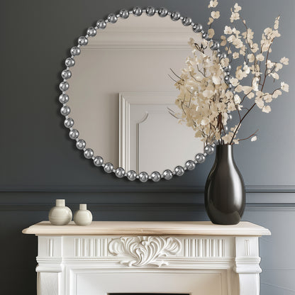 Marlowe Beaded Round Wall Mirror - Silver