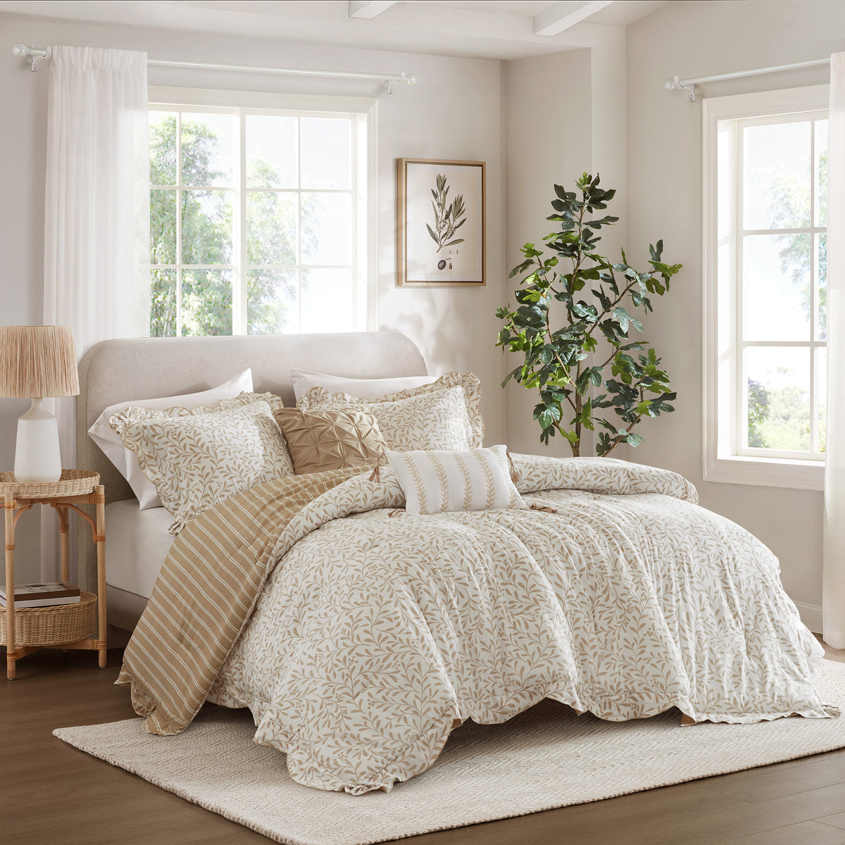 Darcy 5 Piece Print Comforter Set - Tan