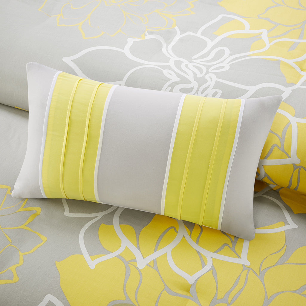 Lola 6 Piece Printed Duvet Cover Set - Taupe Grey/Yellow