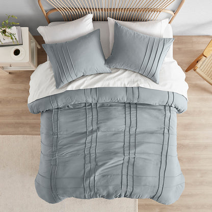 Walker Soft Washed Pleated Comforter Set - Blue/Grey