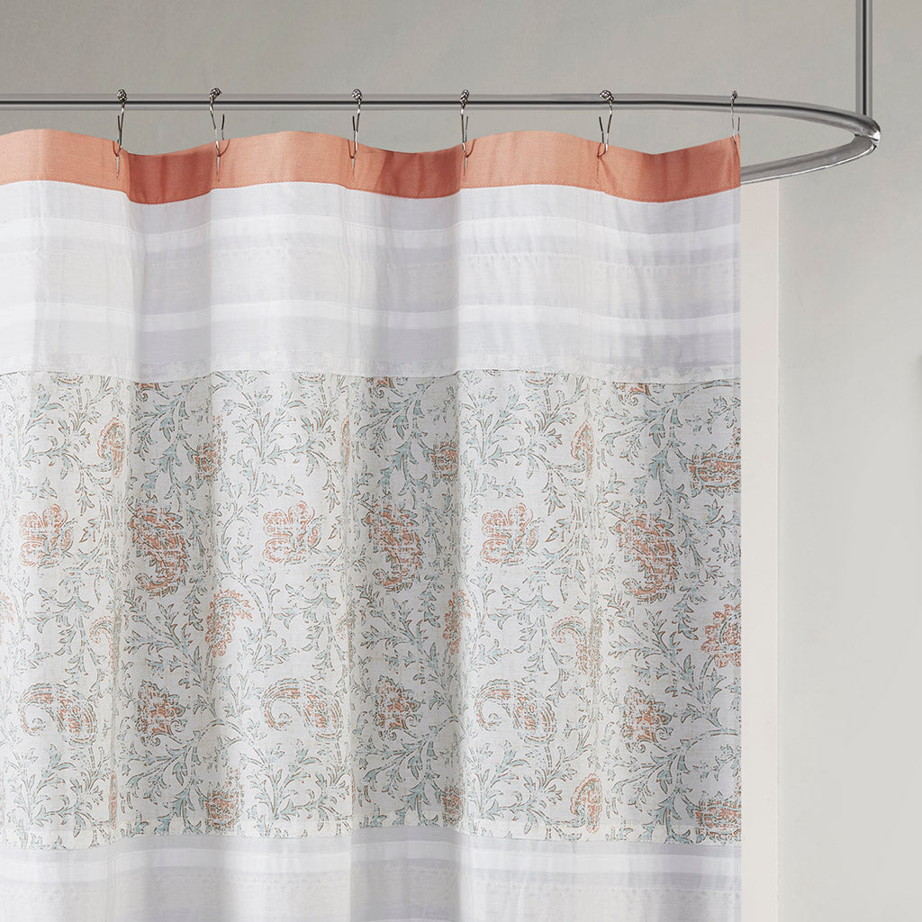 Dawn Cotton Shower Curtain - Coral