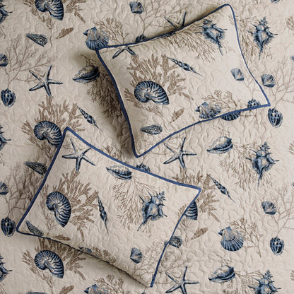 Bayside Brushed Microfiber Quilt Set with Throw Pillows - Blue