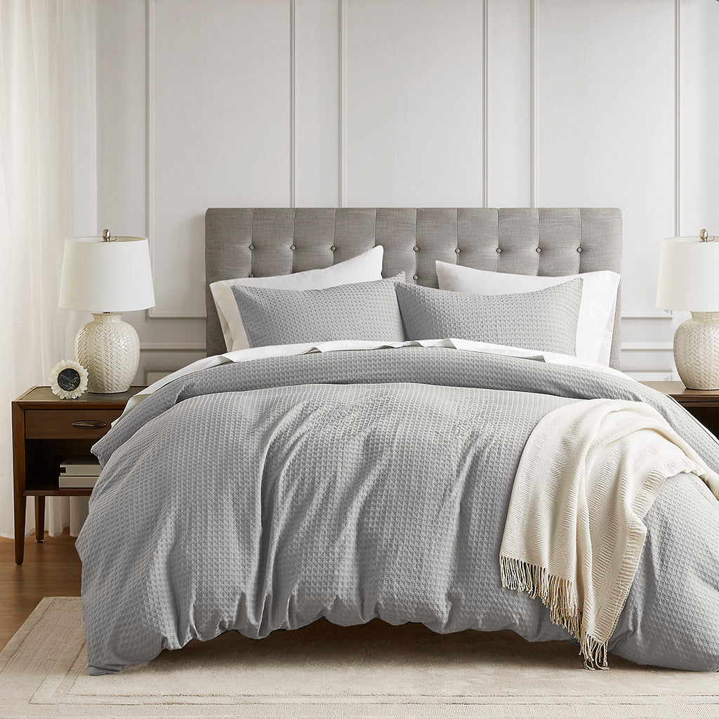 Mina Weave Textured Duvet Cover Set - Light Grey