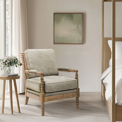 Donohue Turned Spindle Wood Accent Armchair - Light Grey/Camel Oak