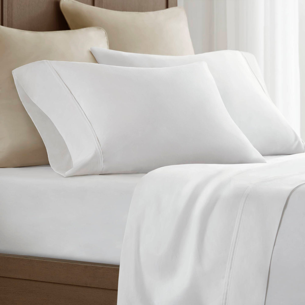 100% Egyptian Cotton Sateen Pillowcase Set - White