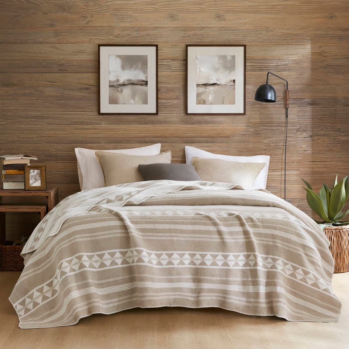 Alberta Cotton Blend Blanket - Ivory Stripe