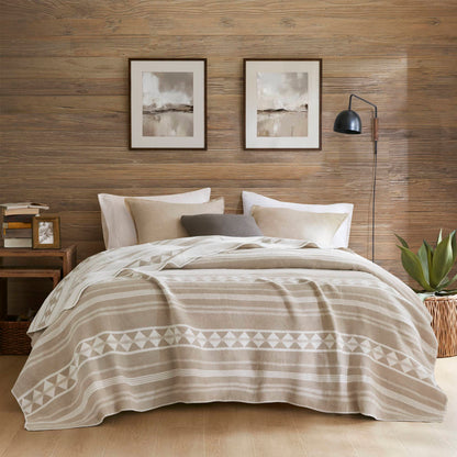 Alberta Cotton Blend Blanket - Ivory Stripe