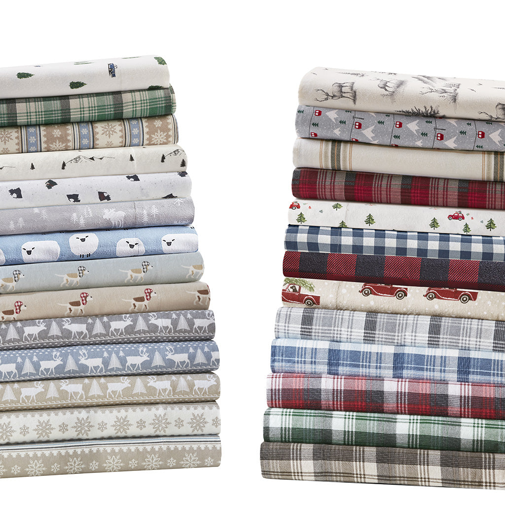 Cotton Flannel Sheet Set - Grey Ski Jump