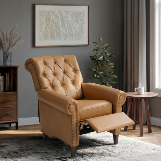 Aidan Upholstered Manual Push Back Recliner Chair with Nailheads - Brown
