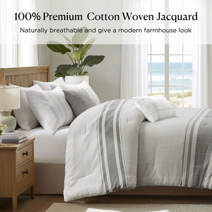 Morgan 6 Piece Cotton Jacquard Oversized Comforter Set - White/Grey