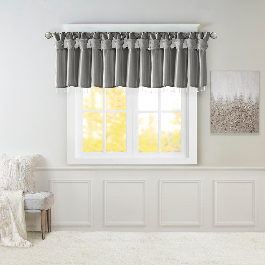 Emilia Lightweight Faux Silk Valance With Beads - Charcoal