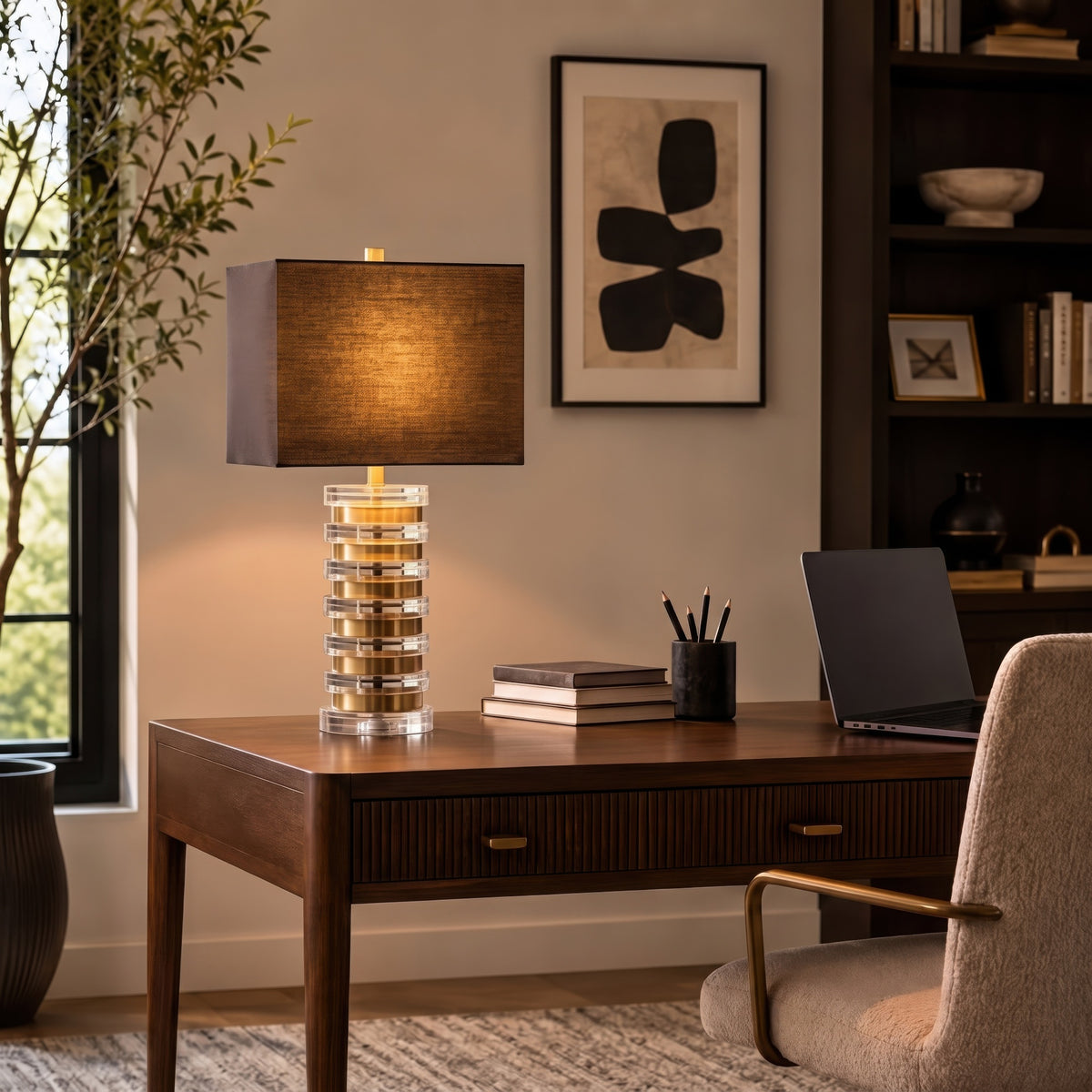 Elowen Acrylic Disc Table Lamp - Gold/Clear/Brown