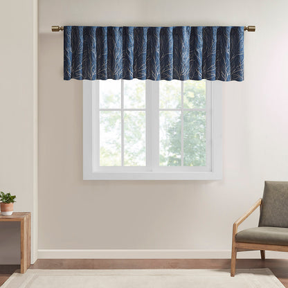 Andora Faux Silk Embroidered Window Valance - Navy