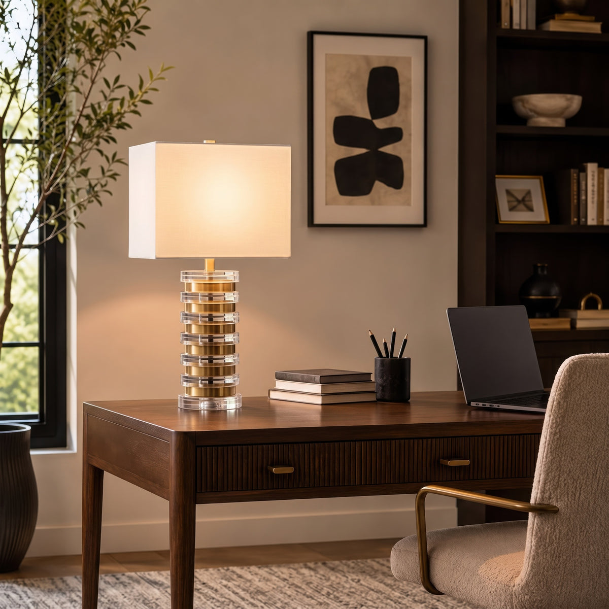 Elowen Acrylic Disc Table Lamp - Gold/Clear
