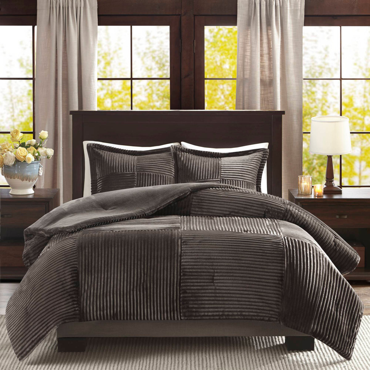Parker Plush Down Alternative Comforter Set - Grey