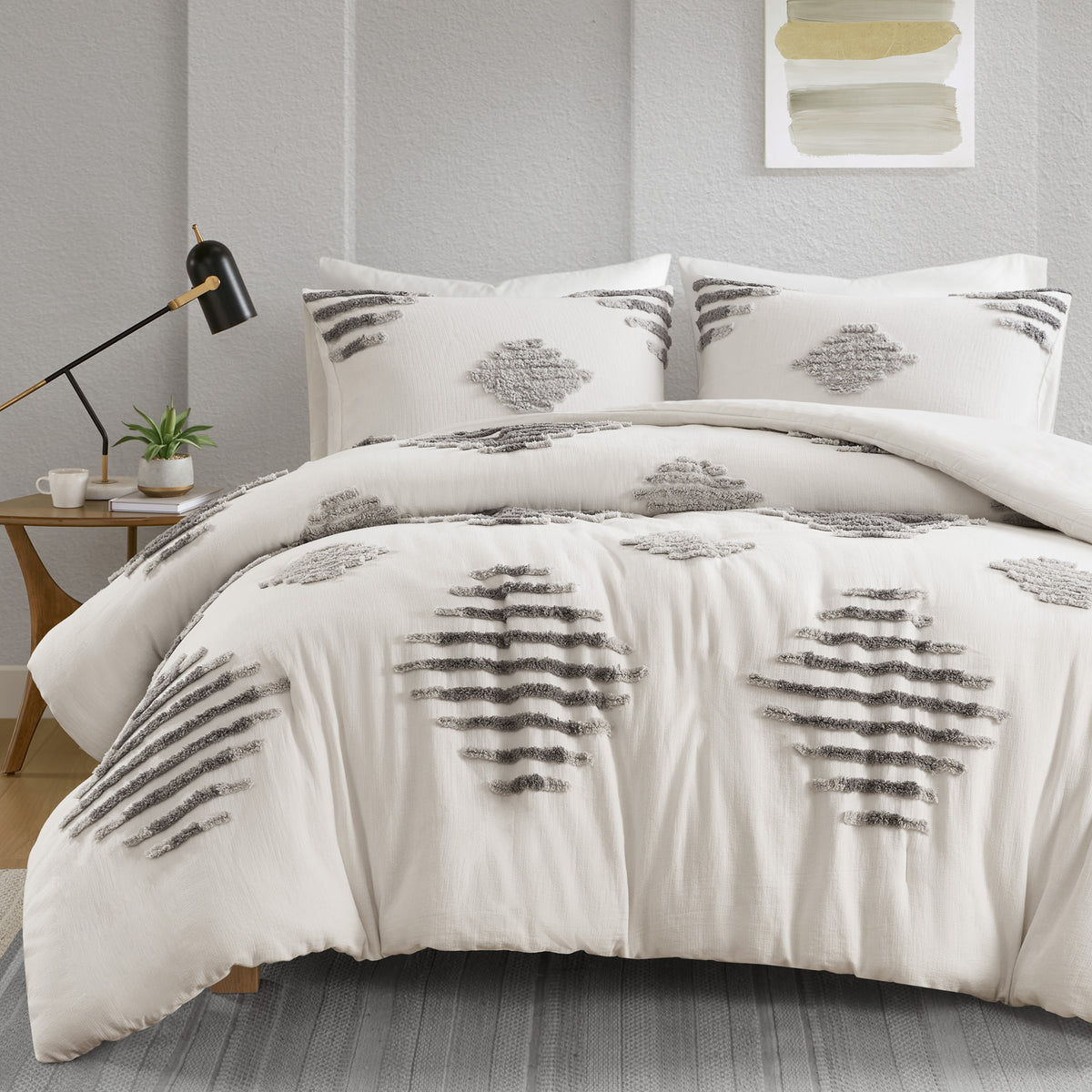 Tahli 3 Piece Cotton Blend Chenille Duvet Cover Set - Gray