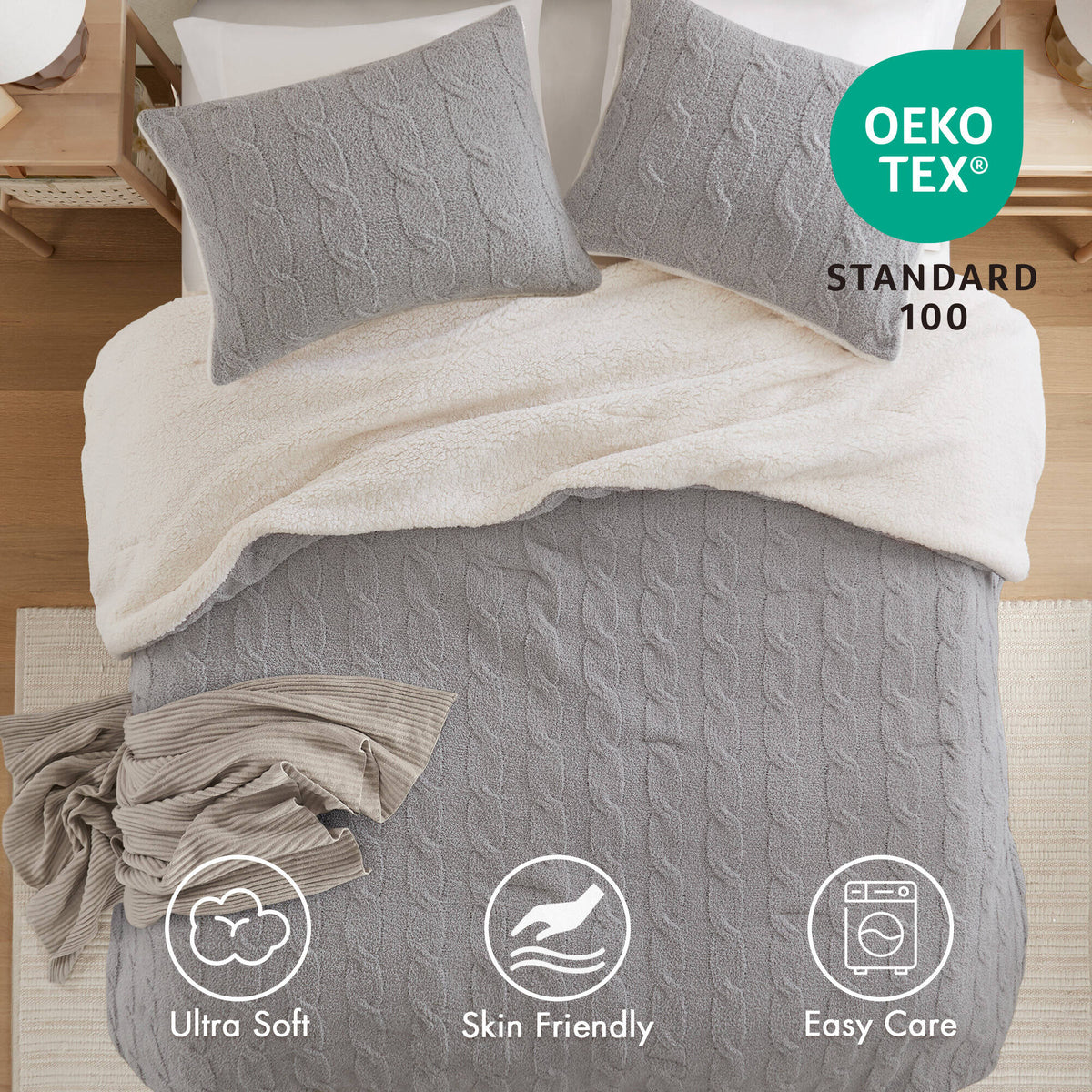 Riordan Waffle Knit Chenille Comforter Set - Gray