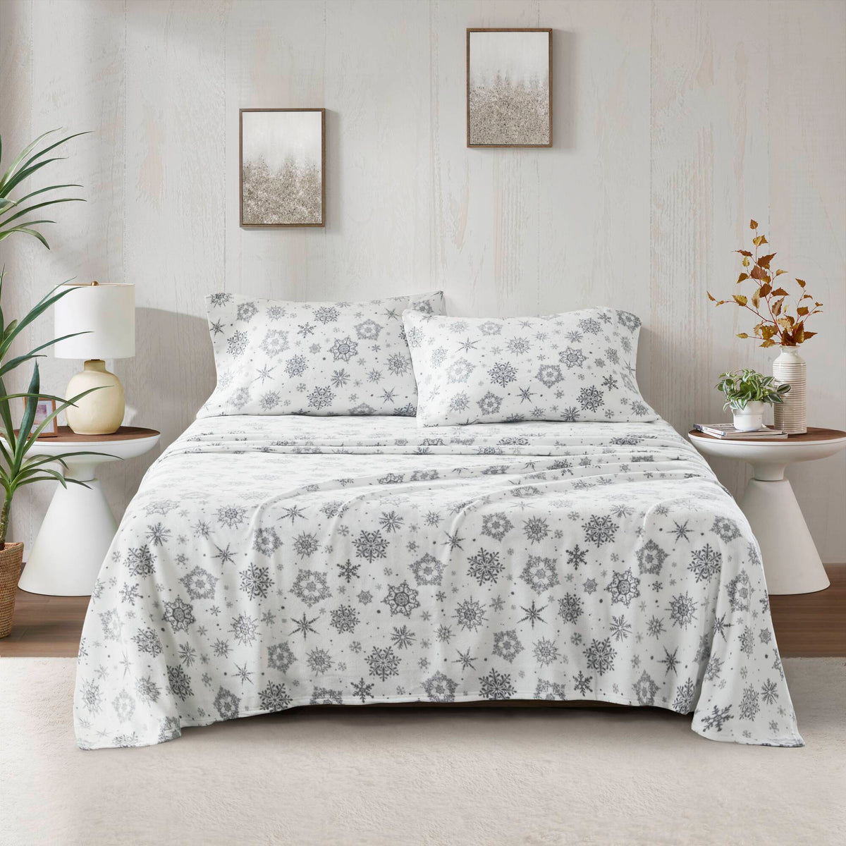 Micro Fleece Sheet Set - Grey Snowflake