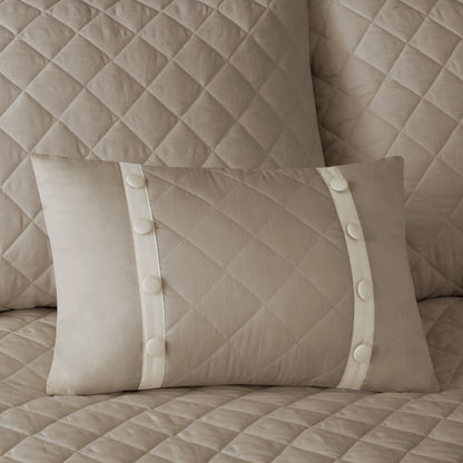 Breanna 4 Piece Cotton Reversible Tailored Bedspread Set - Khaki