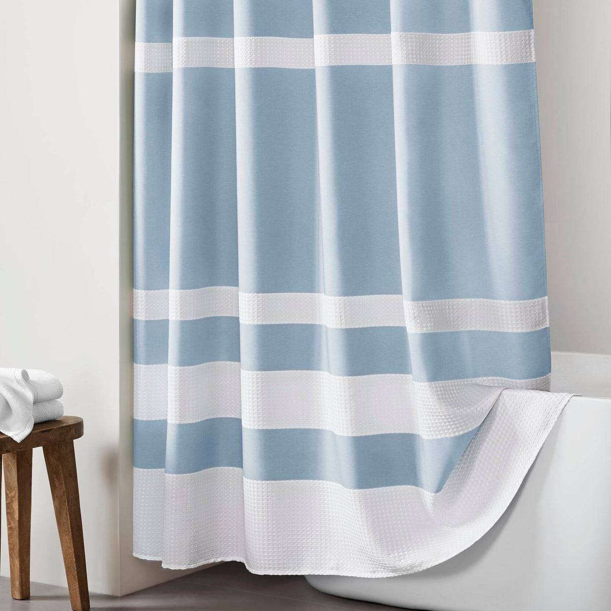 Spa Waffle Shower Curtain with 3M Treatment - Blue