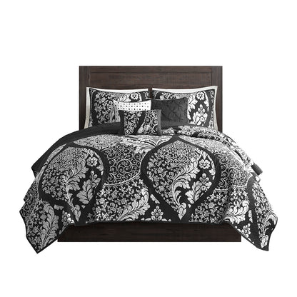 Vienna 6 Piece Printed Cotton Quilt Set with Throw Pillows - Black