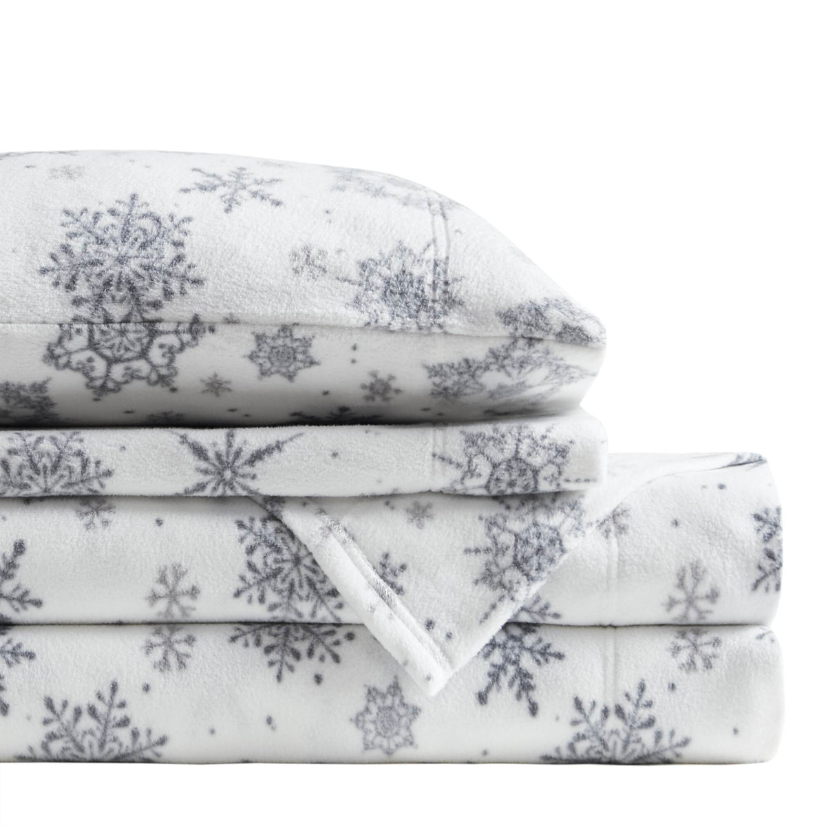 Micro Fleece Sheet Set - Grey Snowflake