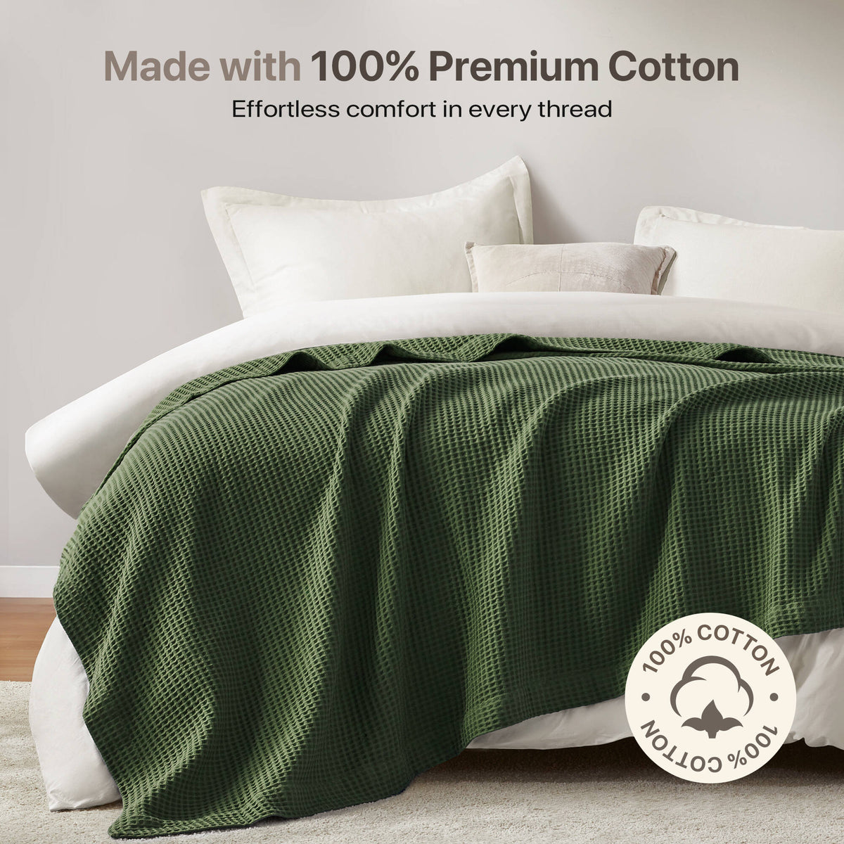 Waffle Weave Cotton Blanket - Olive Green