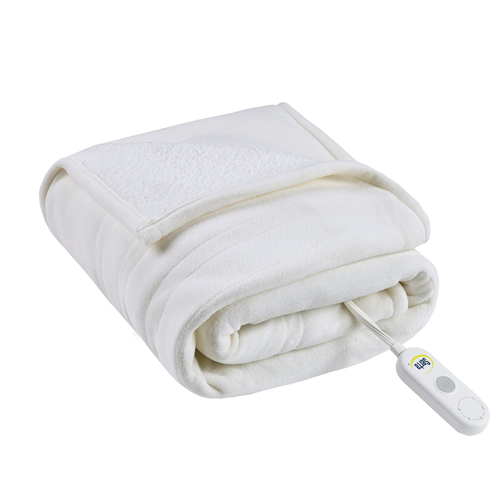 Fleece to Sherpa Heated Throw - Ivory