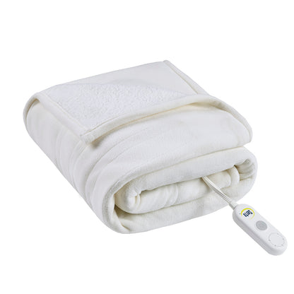 Fleece to Sherpa Heated Throw - Ivory