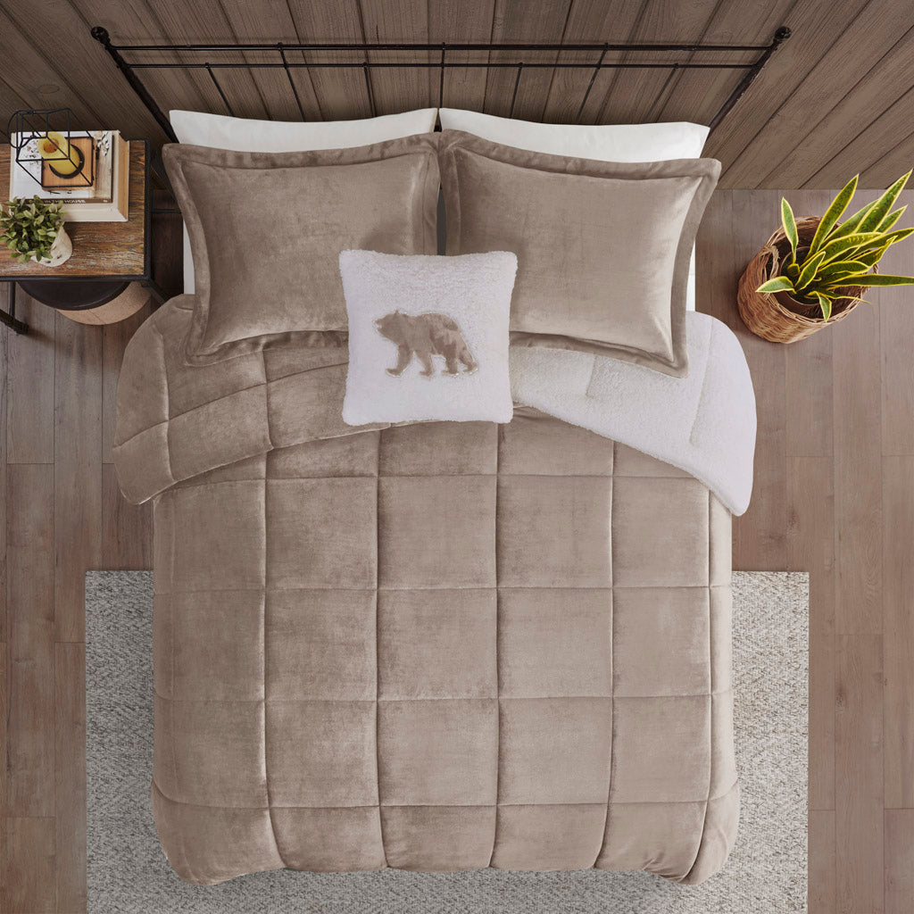 Alton Plush to Sherpa Down Alternative Comforter Set - Taupe/Ivory