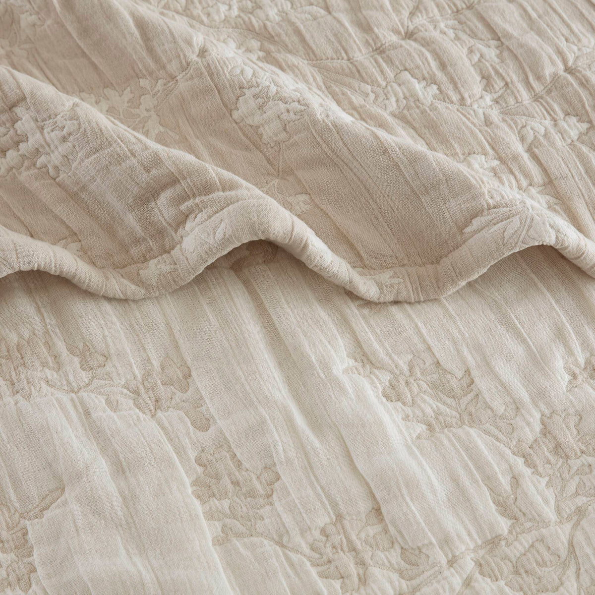 Catalina Botanical Cotton Jacquard Throw - Linen