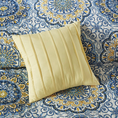 Tangiers 6 Piece Reversible Quilt Set with Throw Pillows - Blue
